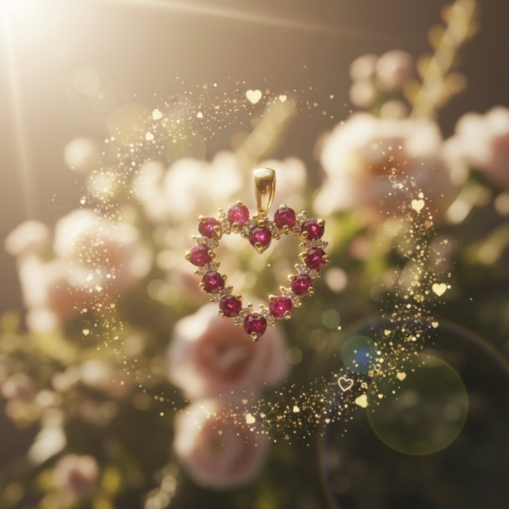 Garnet & White Sapphire Heart Pendant in 18K Gold Plated Sterling Silver