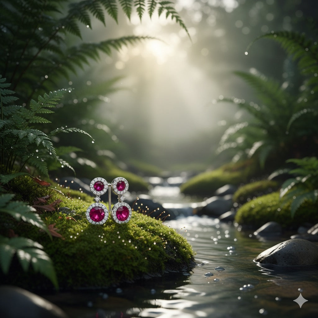 Garnet & White Sapphire Double Drop Earrings (18K Gold Plated)