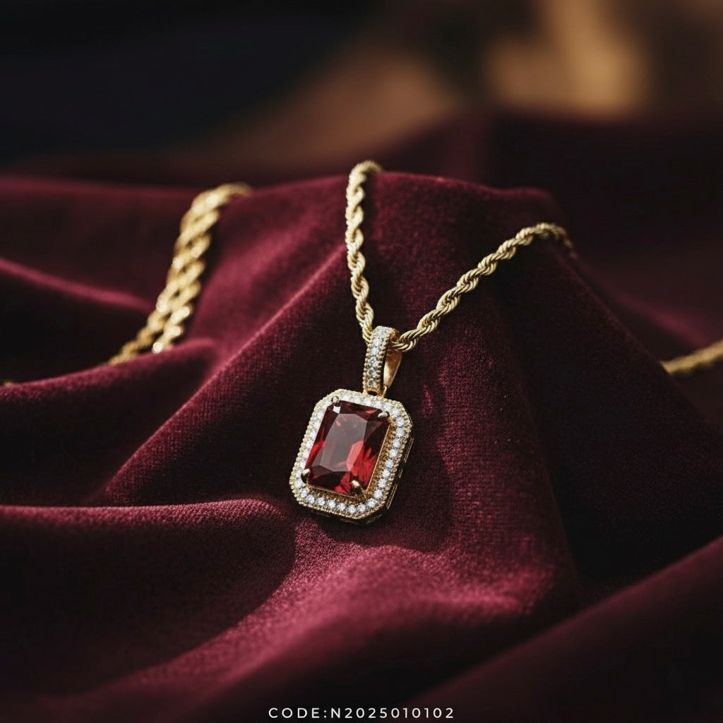 ✨ Radiant Heart Garnet & White Sapphire Pendant ✨ - Gemstones: Garnet (11x9mm) & White Sapphire (1.5mm) Metal: 925 Sterling Silver with 18K Yellow Gold Plating Chain Length: 20"