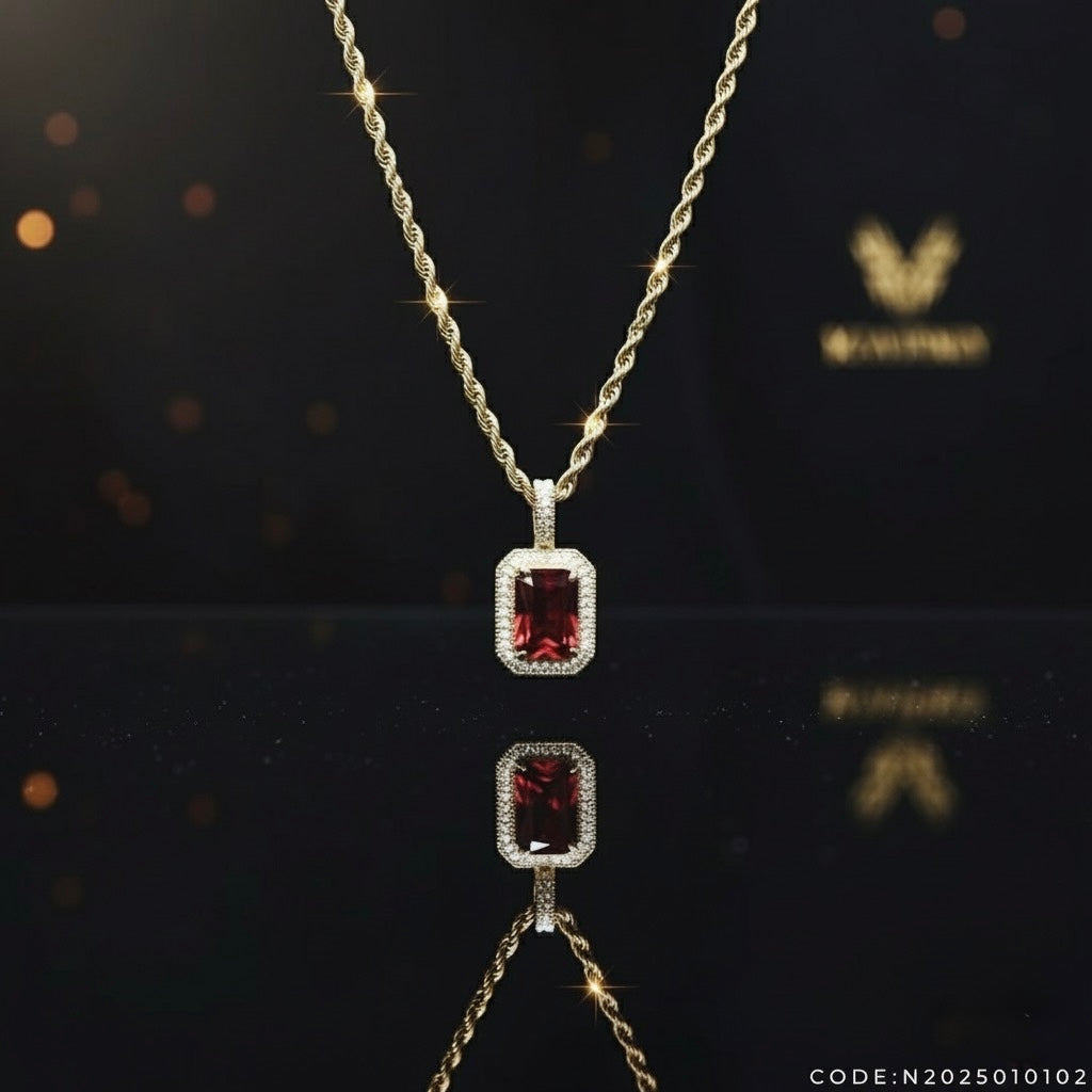 ✨ Radiant Heart Garnet & White Sapphire Pendant ✨ - Gemstones: Garnet (11x9mm) & White Sapphire (1.5mm) Metal: 925 Sterling Silver with 18K Yellow Gold Plating Chain Length: 20"