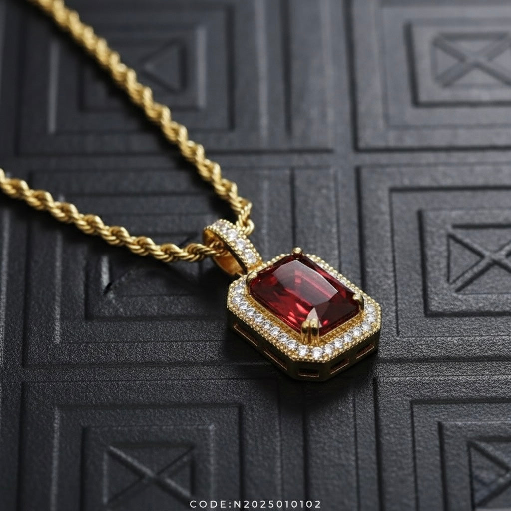 ✨ Radiant Heart Garnet & White Sapphire Pendant ✨ - Gemstones: Garnet (11x9mm) & White Sapphire (1.5mm) Metal: 925 Sterling Silver with 18K Yellow Gold Plating Chain Length: 20"