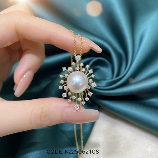 Cultured Pearl & White Sapphire Pendant – 18K Gold-Plated Silver (18”)