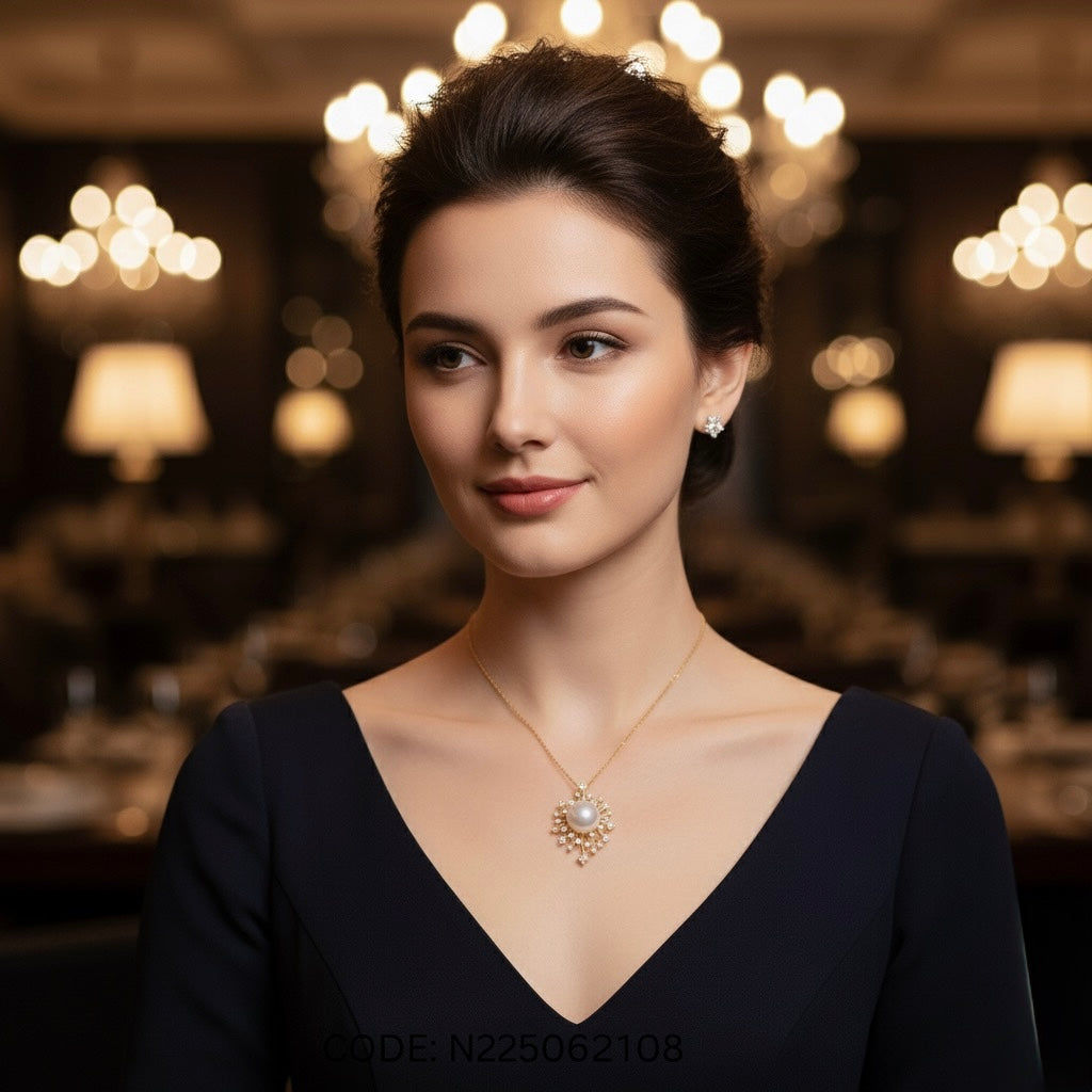 Cultured Pearl & White Sapphire Pendant – 18K Gold-Plated Silver (18”)