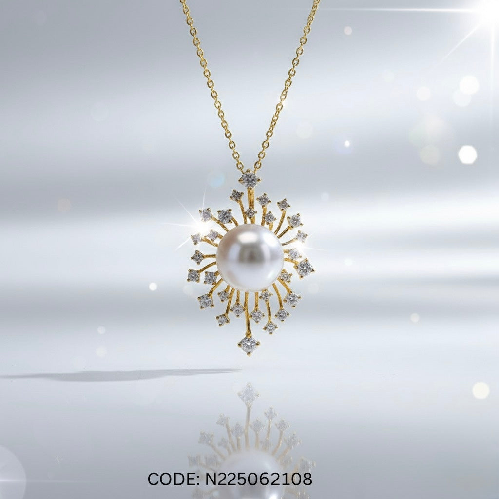 Cultured Pearl & White Sapphire Pendant – 18K Gold-Plated Silver (18”)