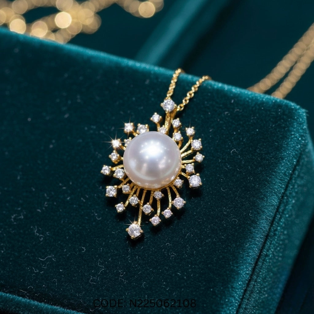 Cultured Pearl & White Sapphire Pendant – 18K Gold-Plated Silver (18”)