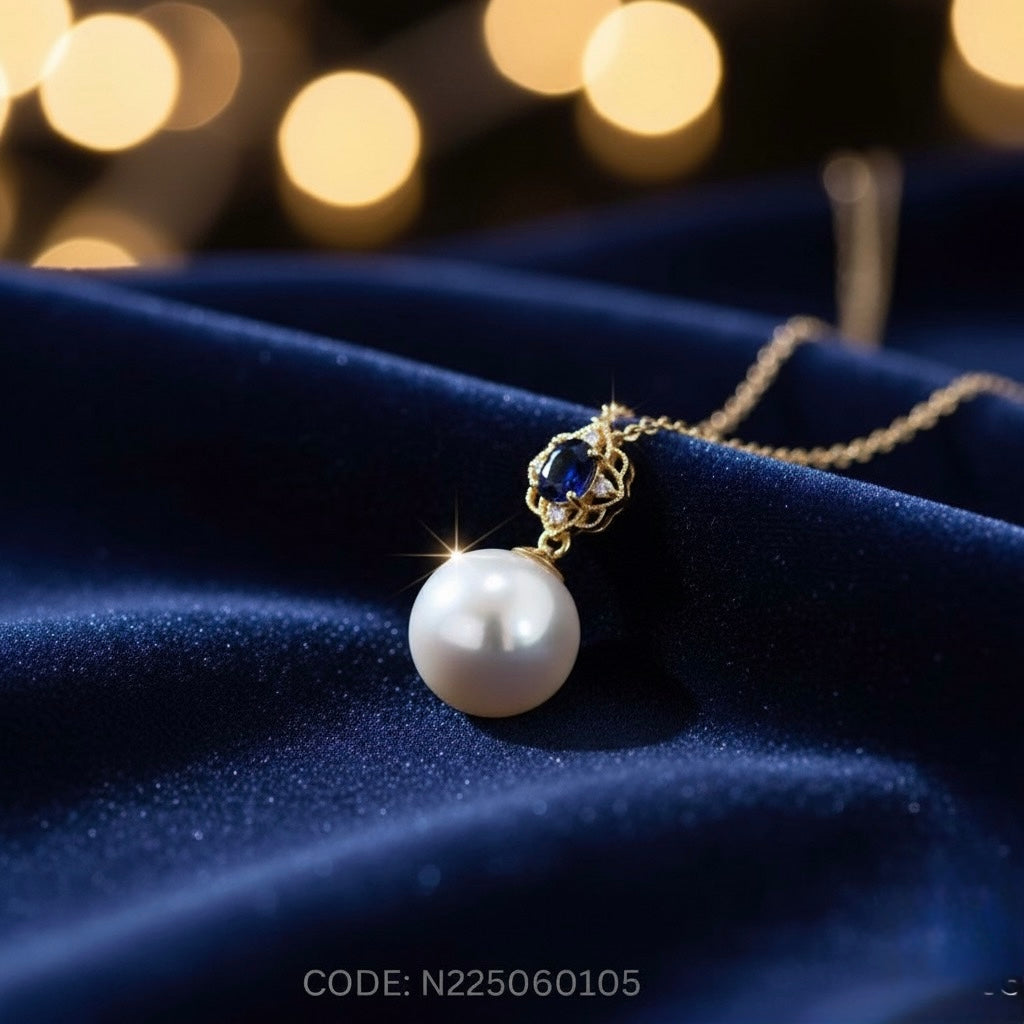 Blue Sapphire & Pearl Elegance Pendant with Chain
