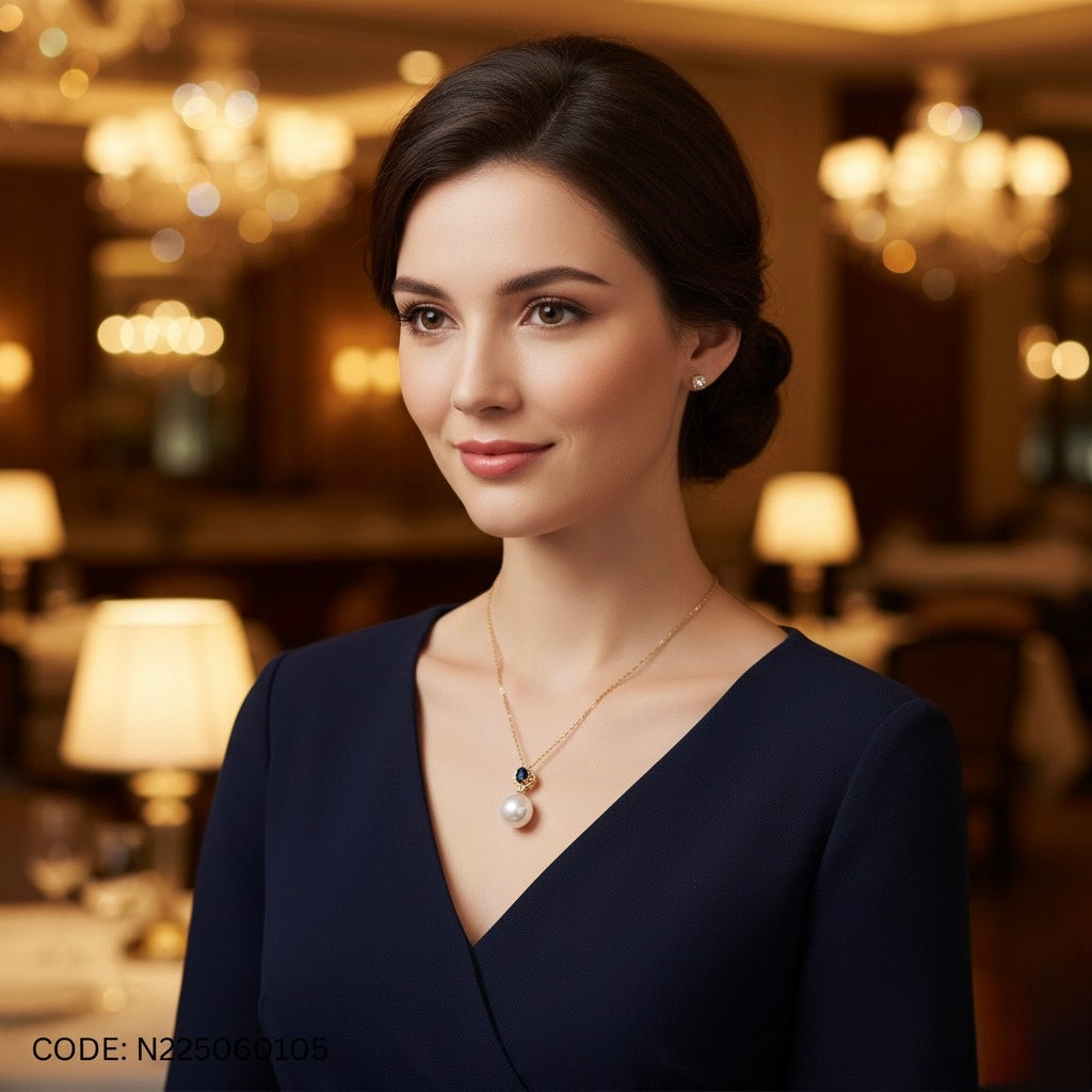 Blue Sapphire & Pearl Elegance Pendant with Chain