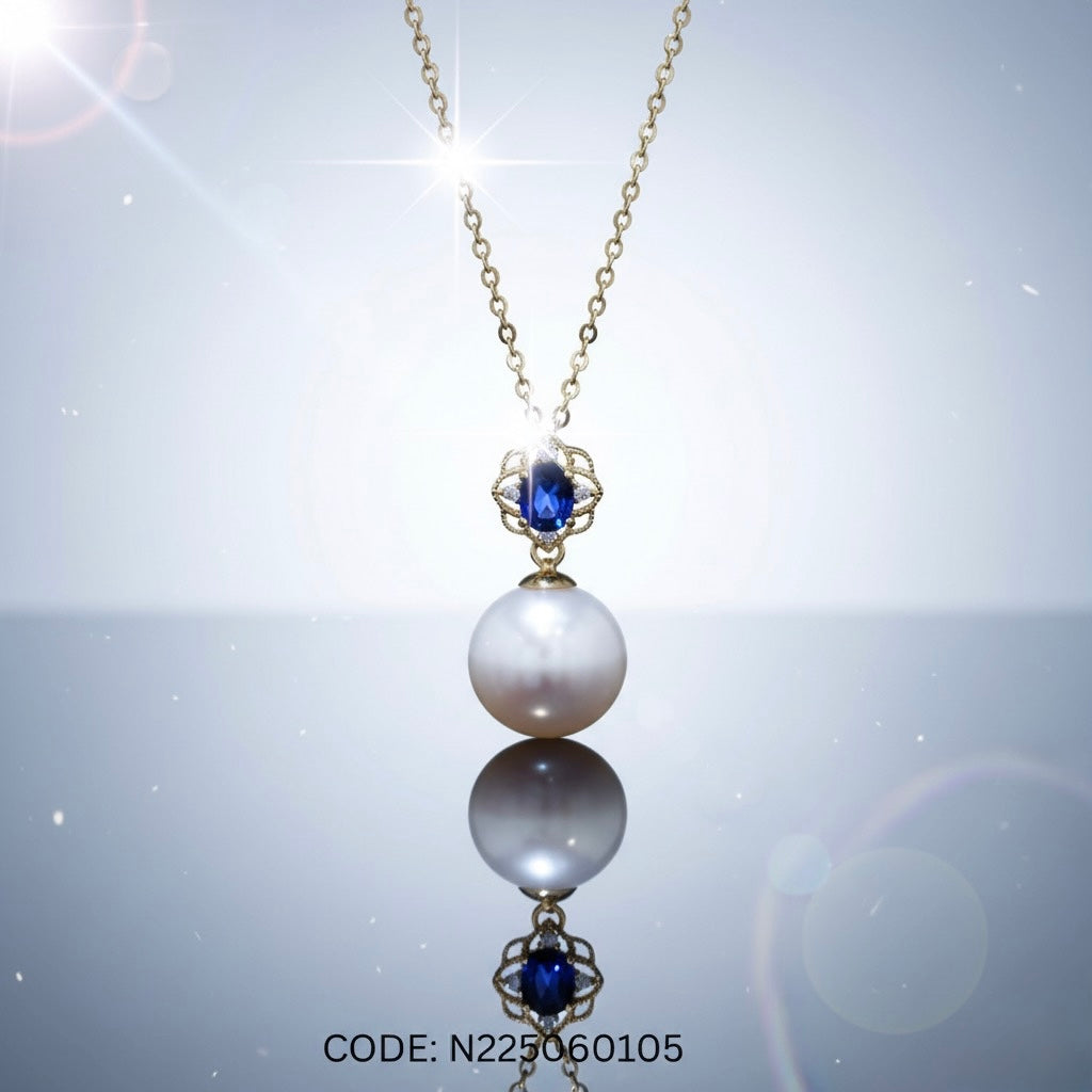 Blue Sapphire & Pearl Elegance Pendant with Chain