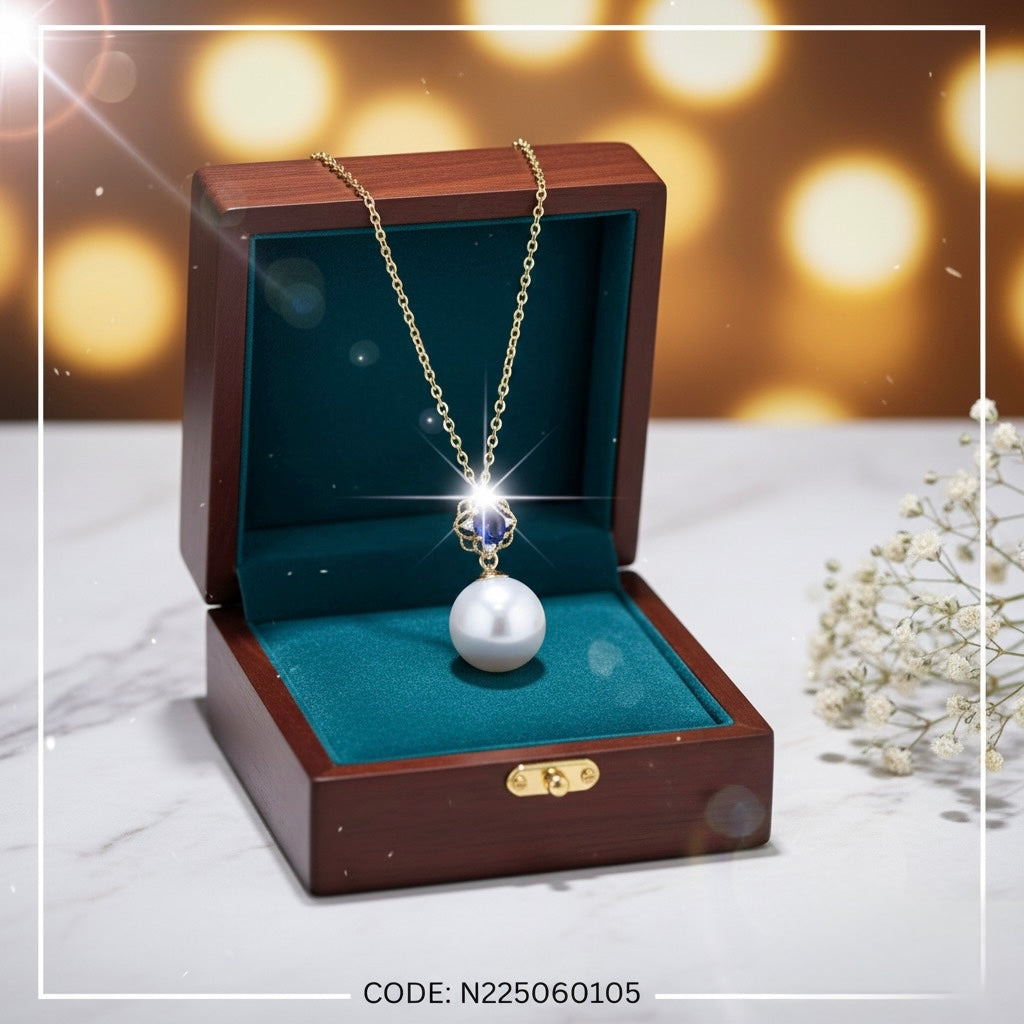 Blue Sapphire & Pearl Elegance Pendant with Chain