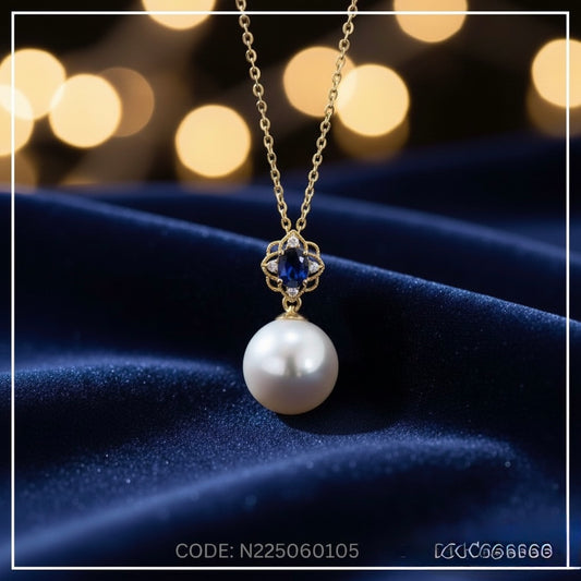 Blue Sapphire & Pearl Elegance Pendant with Chain