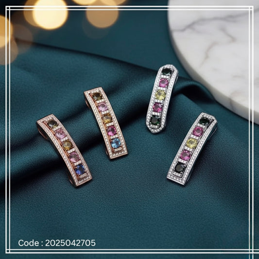 Rainbow Gemstone Bar Stud Earrings in Sterling Silver