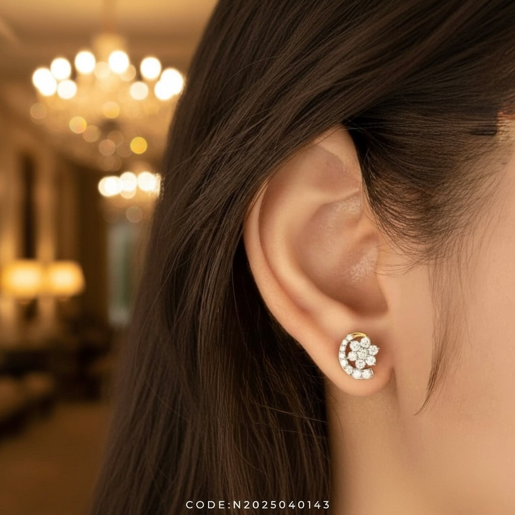 18K Gold Plated Sterling Silver Floral White Sapphire Cluster Studs