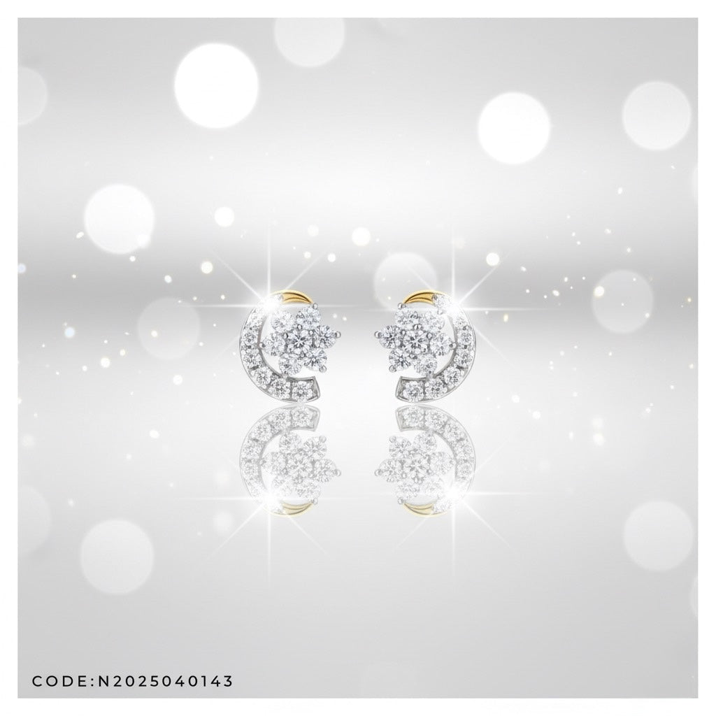 18K Gold Plated Sterling Silver Floral White Sapphire Cluster Studs