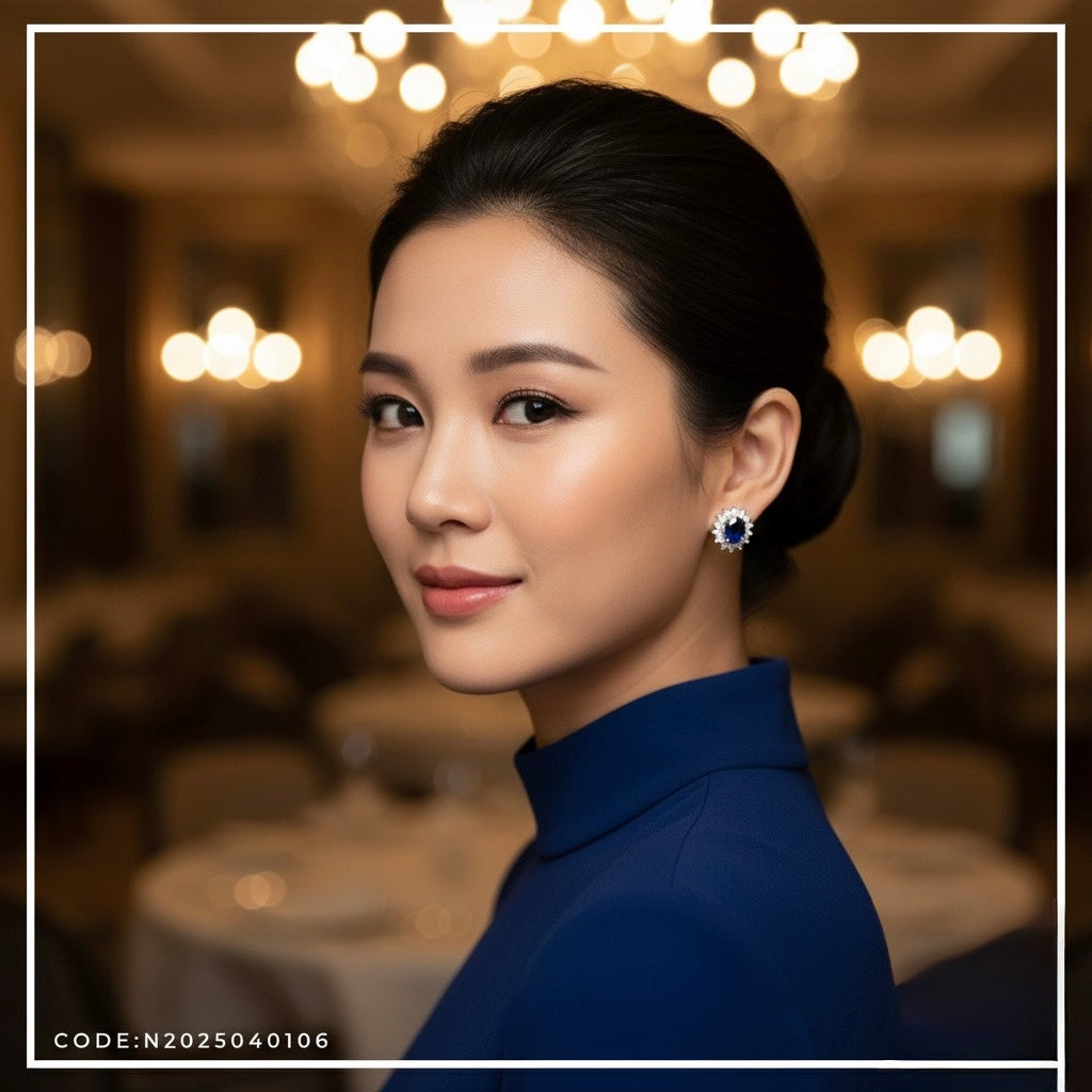 Oval London Blue Topaz Sunburst Stud Earrings in Sterling Silver