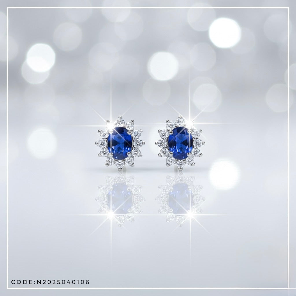 Oval London Blue Topaz Sunburst Stud Earrings in Sterling Silver