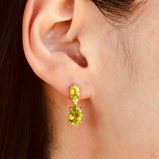 Oval Peridot Double Drop Earrings (18K Gold Plated Sterling Silver)