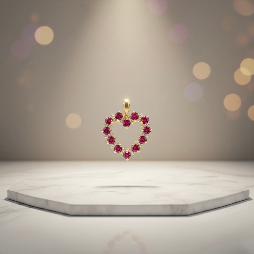 Garnet & White Sapphire Heart Pendant in 18K Gold Plated Sterling Silver