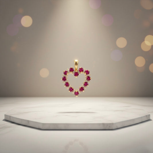 Garnet & White Sapphire Heart Pendant in 18K Gold Plated Sterling Silver