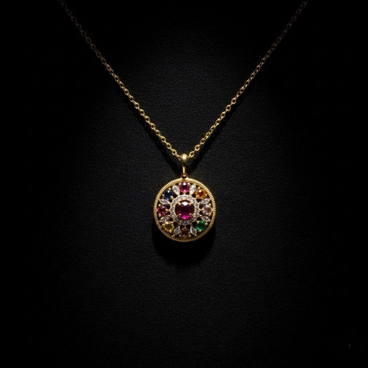 Navaratna Cosmic Gems Medallion Necklace (18K Gold Plated Sterling Silver)