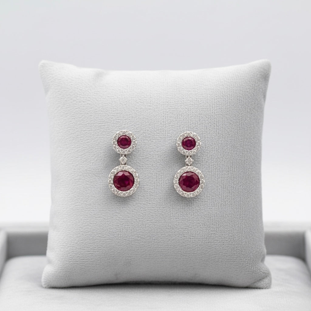 Garnet & White Sapphire Double Drop Earrings (18K Gold Plated)