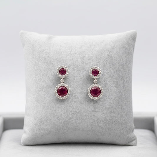 Garnet & White Sapphire Double Drop Earrings (18K Gold Plated)