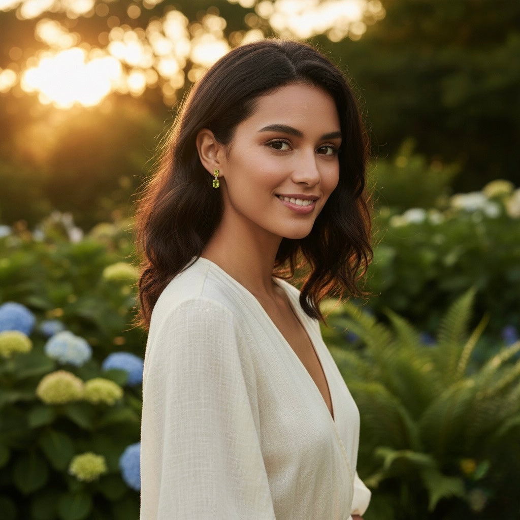 Oval Peridot Double Drop Earrings (18K Gold Plated Sterling Silver)