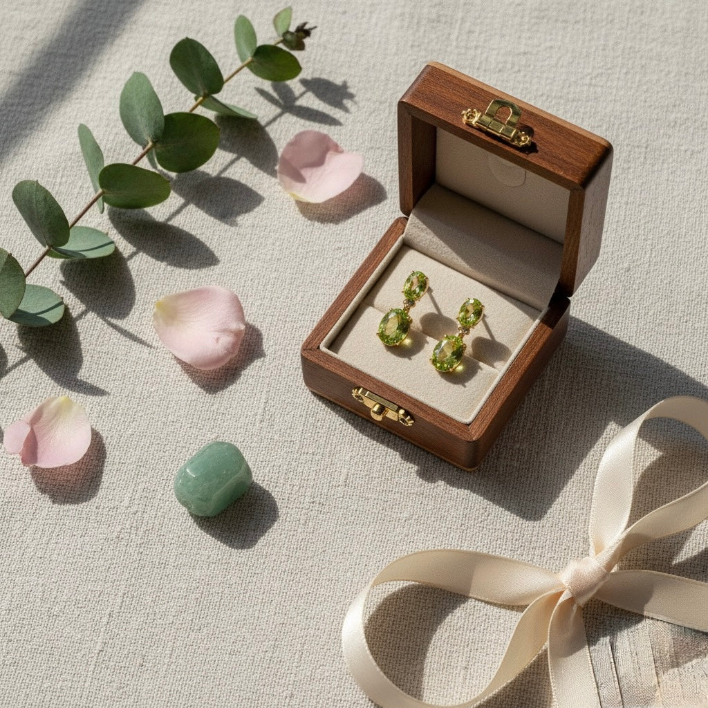 Oval Peridot Double Drop Earrings (18K Gold Plated Sterling Silver)