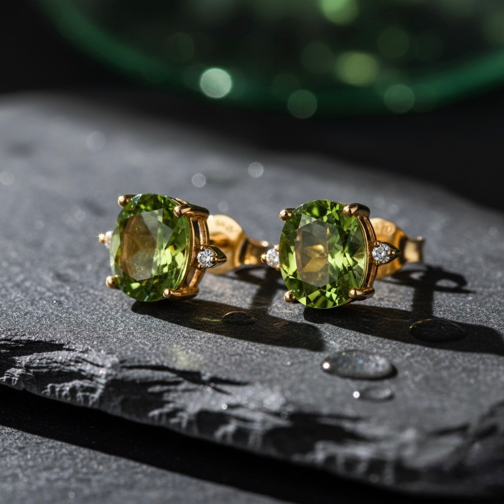 Oval Peridot Double Drop Earrings (18K Gold Plated Sterling Silver)